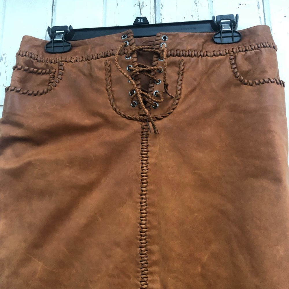 Ralph Lauren Western Leather Skirt 4 Rawhide - Picture 6 of 15